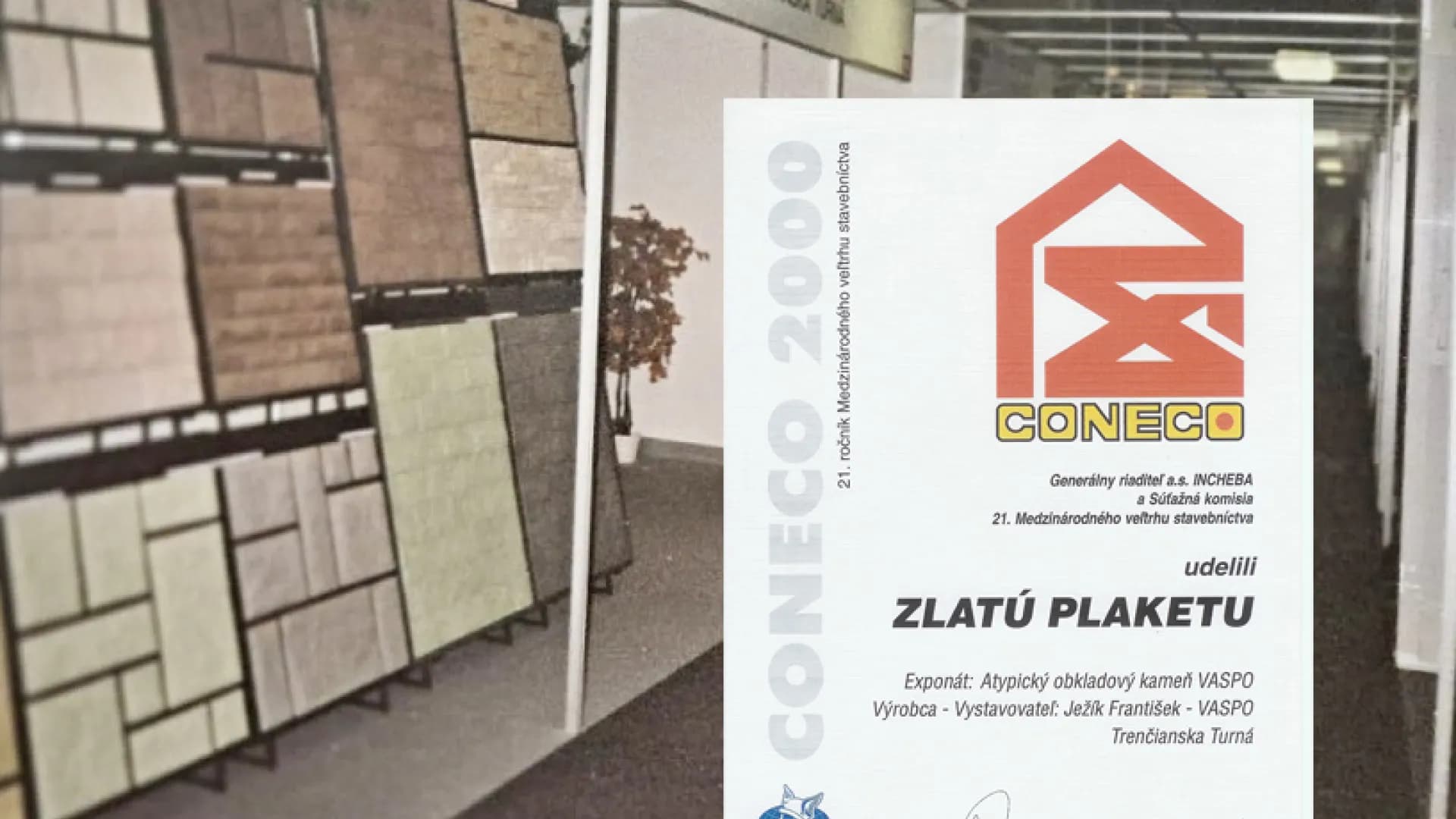 Výstava CONECO 2000 - ocenenie Zlatá plaketa